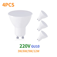 LED Lamp 4PCS 3W 6W 9W 12W GU10 Easy To Stall  Energy Saving 220V LED Spotlight PC Material  Tricolor Dimming For Home Store