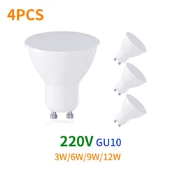 Lampa LED 4PCS 3W 6W 9W 12W GU10 Łatwa do układania oszczędność energii 220V Reflektor LED Materiał PC Trójkolorowe przyciemnianie do sklepu domowego