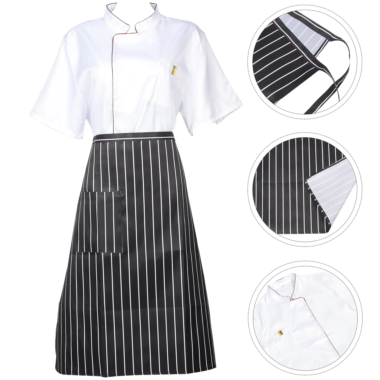 

Chef Workwear Short Sleeve Purple Uniform Kitchen Restaurant Apron M Size Sturdy Cloth Exquisite Sewing Oil Proof