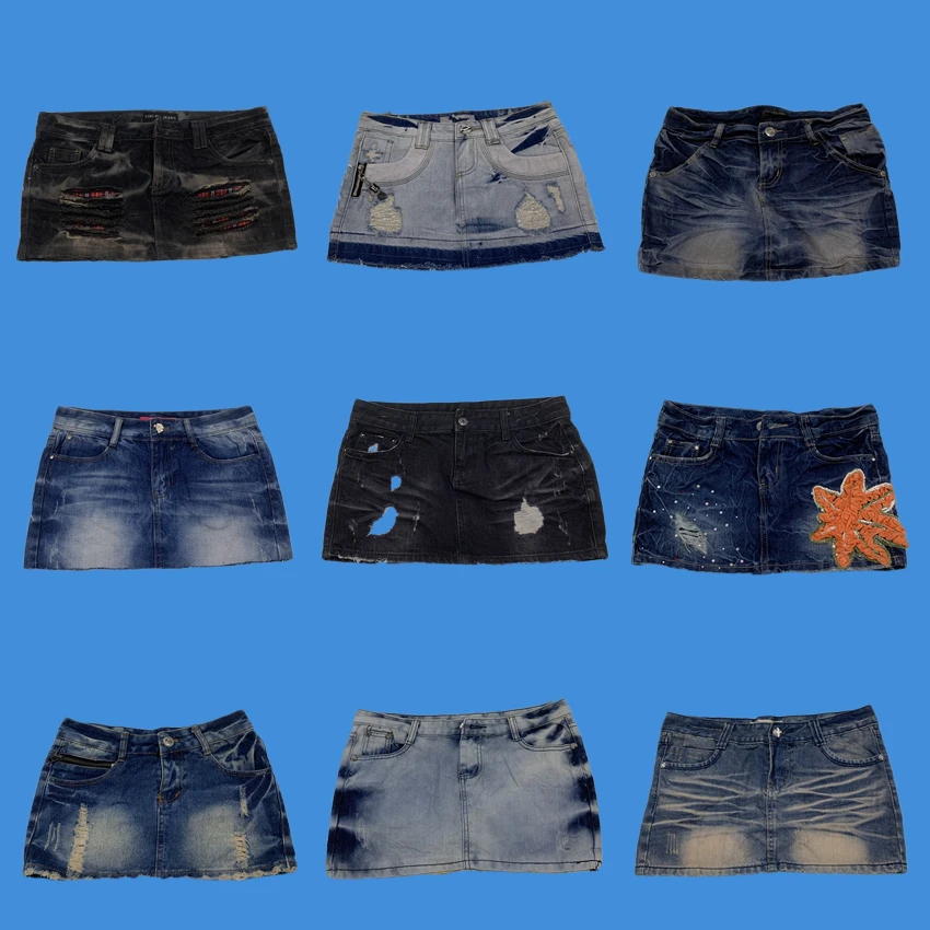 

Vintage Low Waist Denim Skirt orts Bodycon Ripped Punk Sle Women's Casual Faion Thiened Jeans Fabric All Seasons