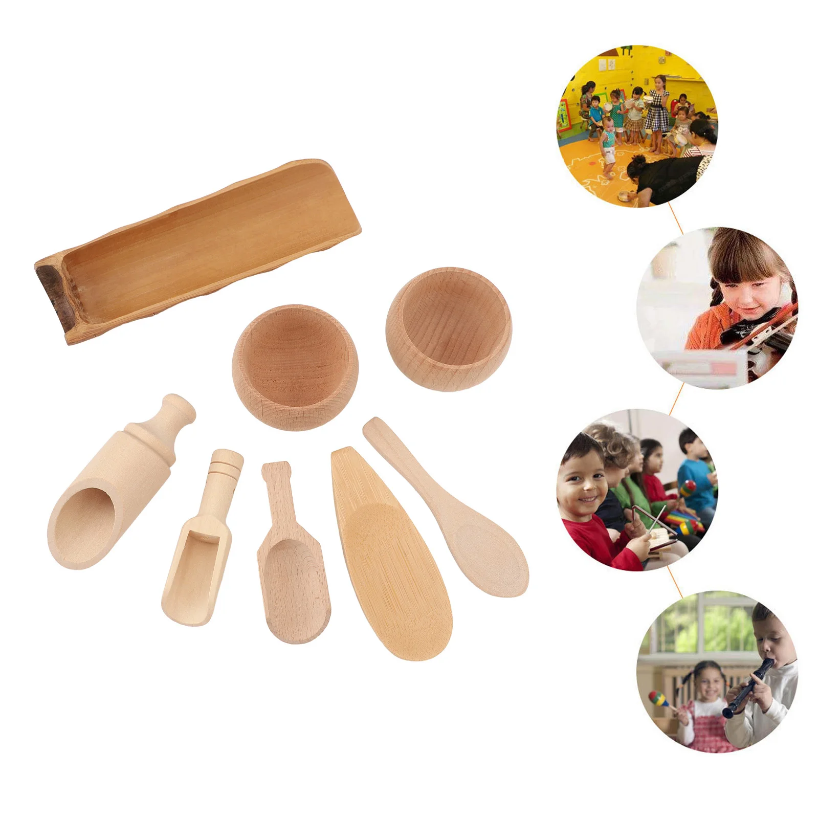 Sensory Bin Tools Toy Pre Teaching Safe Educational Wooden Bowls Scoop Toys for Transfer Work Fine Motor Learning