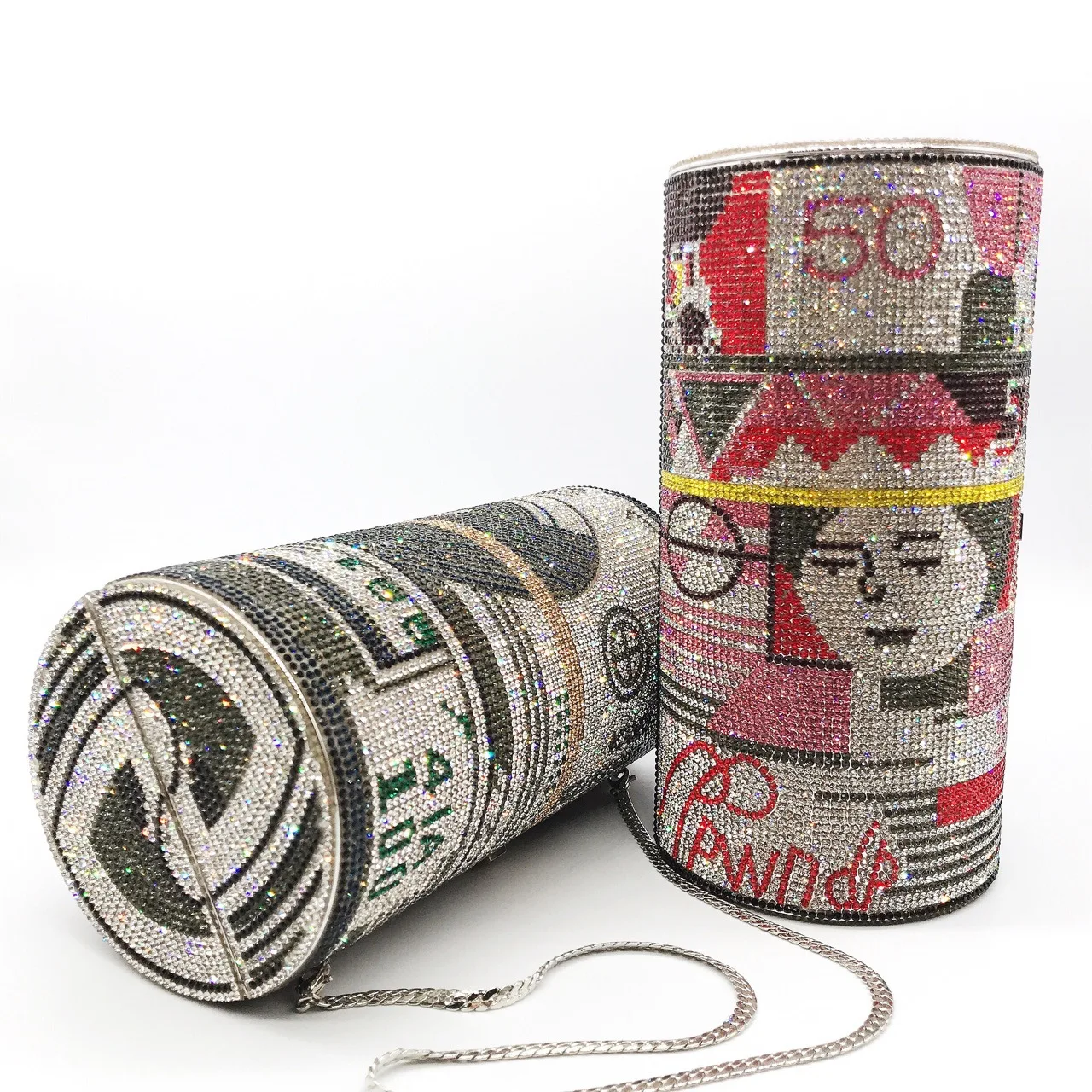 

Diamond-encrusted Dinner Bag Cylinder Full Diamond Dollar Clutch Banquet Diamond Chain Bag Rhinestone Purse Bolsos De Lujo Mujer