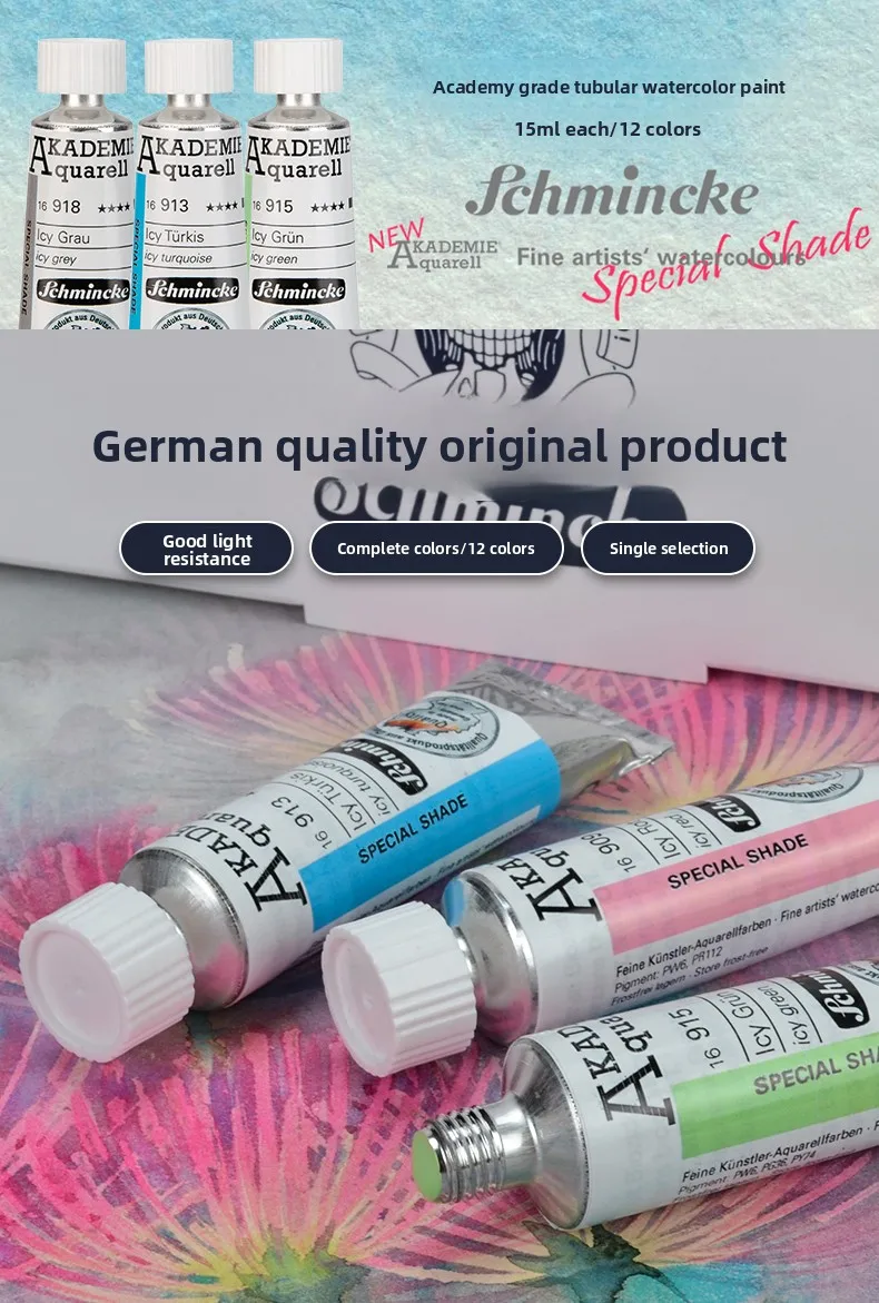 Deutschland Schmincke - Akademie ® Feinste Künstler-Aquarellfarben, 15ml Tuben, neue Farben, brillant, hoch lichtbeständig und cadmiumfrei – Detail 9