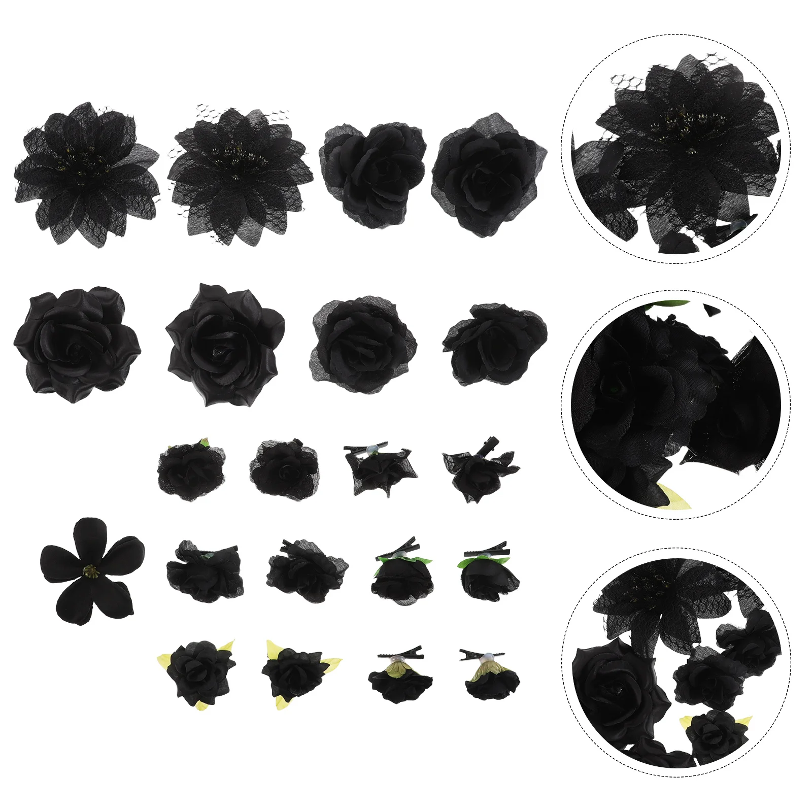 

21Pcs Rose Hair Accessories Set Black Lifelike Fake Roses Barrettes for Bridal Wedding Hair Decor Bohemian Style Craftsmanship