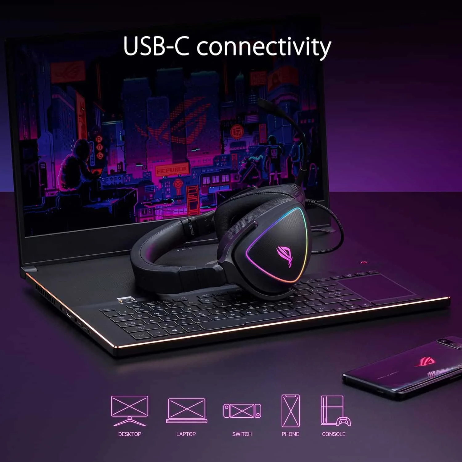 ASUS RGB QUAD-DAC GAMING HEADSET 7.1 Channel USB Over-Ear Headphones PC PS4 PS5 Xbox One Noise Cancelling Soft Earmuff