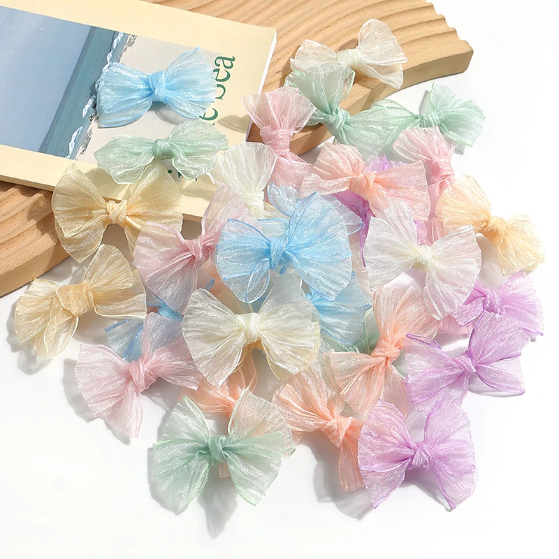 10Pcs Chiffon Ribbon Bow DIY Bride Hair Clothing Ornament 6.5CM Bow Decor Party Supplies Wedding Christmas Craft Gift Decoration view 5