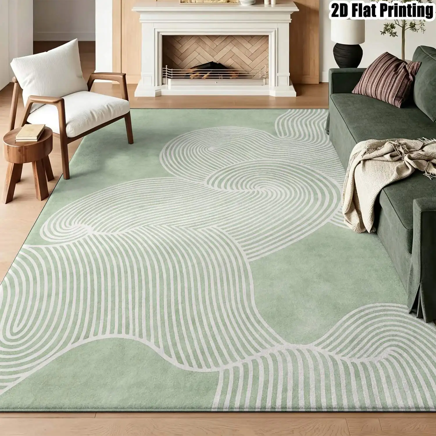 1Pc 2D Printed Carpet: Light Green Line Cloud Pattern, Nordic/Modern Minimalist/Instagram Style, Geometric Striped Abstract Art, Home Decor, Multi-Size, Machine Washable, for Entryway, Living Room, Bedroom, Dining Room, Study