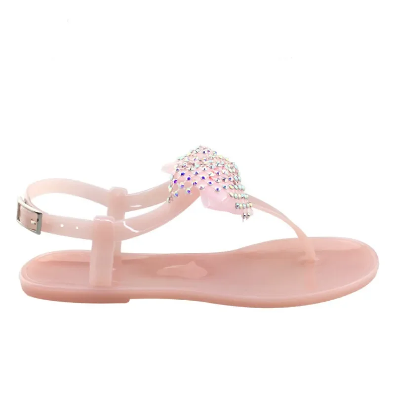 Sandali piatti da donna in gelatina sandali da spiaggia estivi da donna suola trasparente strass Bling Bow sandali antiscivolo morbidi Comfort