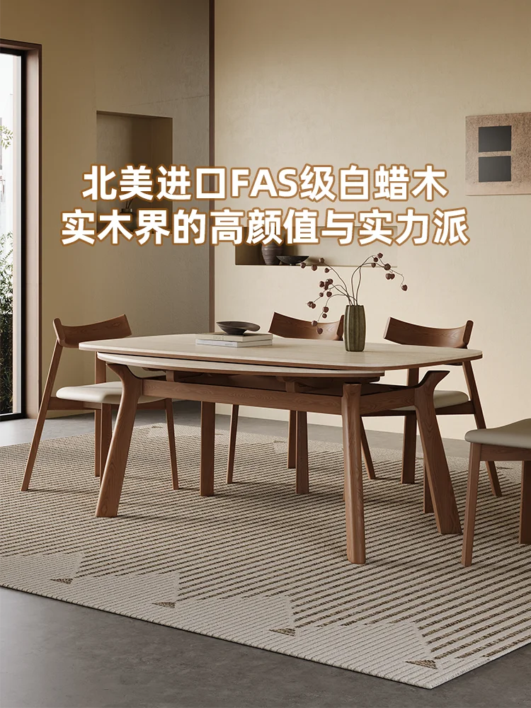 طاولة طعام من الخشب الصلب قابلة للسحب، طاولة طعام منزلية فاخرة وخفيفة وبسيطة وحديثة وقابلة للطي في العصور الوسطى