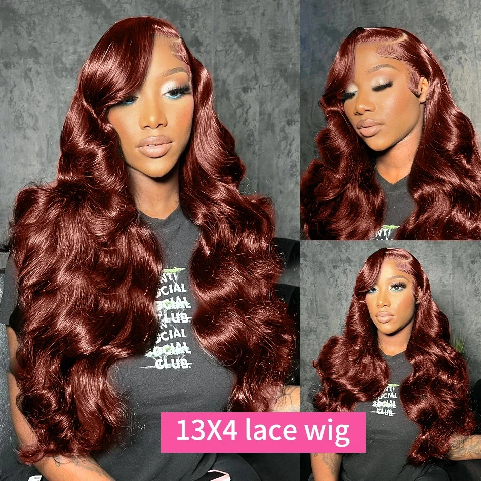 13X4 Roodbruine Kant Voorkant Pruik Menselijk Haar Body Wave 13X6 Hd Lace Frontale Pruik Pretokkelde Donkerrood Bruin Mensenhaar Pruiken