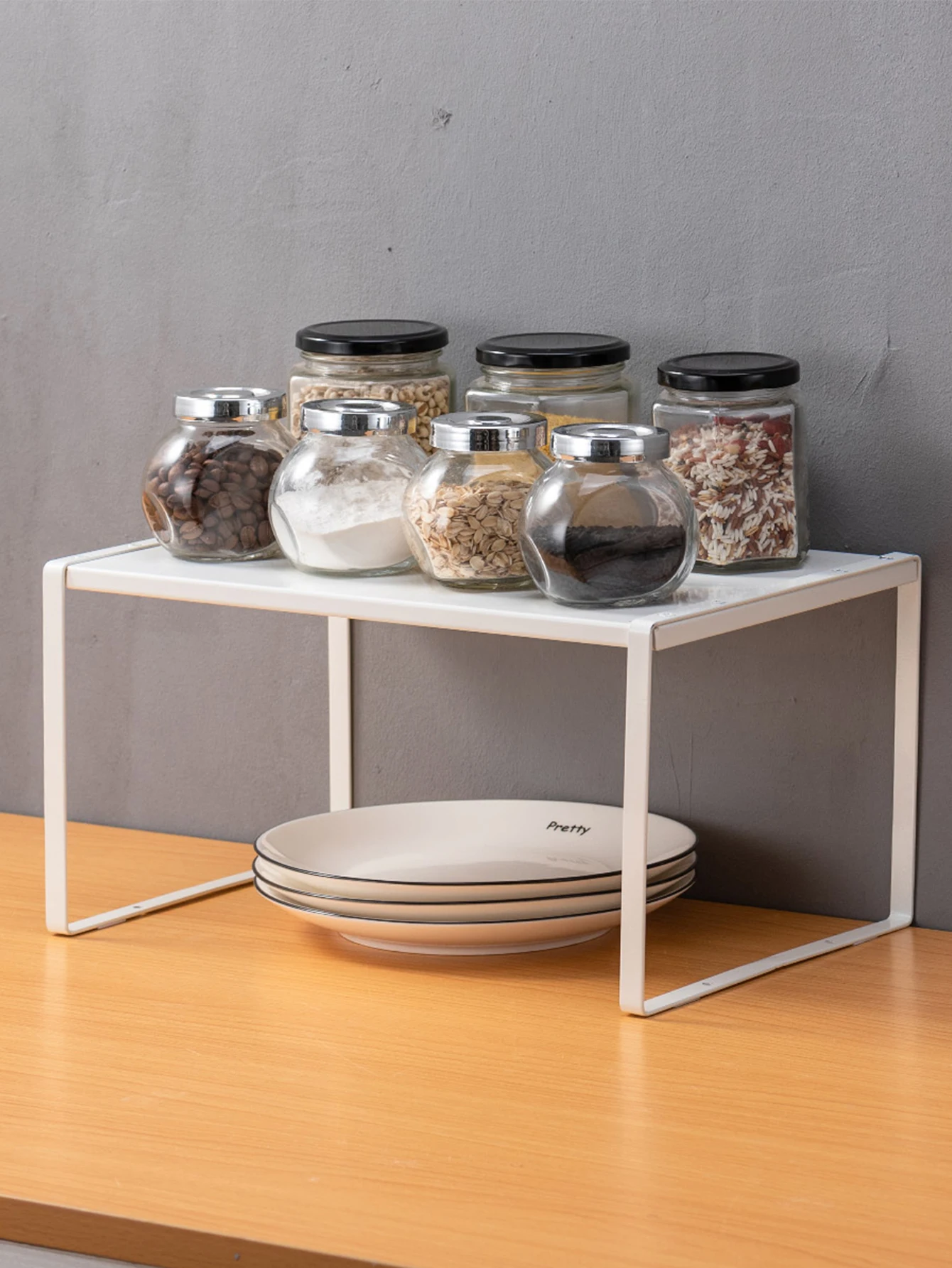 

Superimposed telescopic single-layer storage rack Kitchen tabletop cabinet Iron layered seasoning bottle storage rack