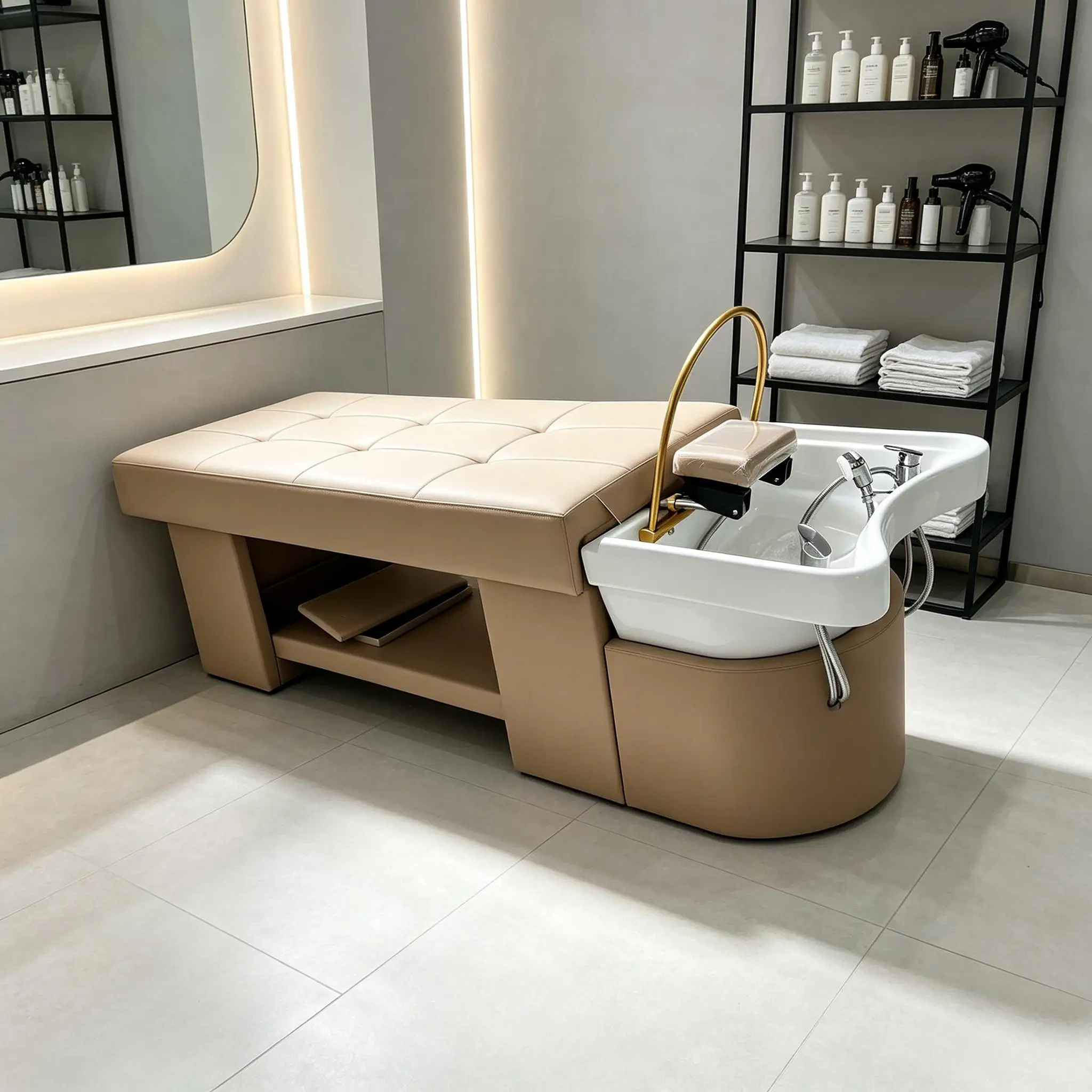 Modern Salon Shampoo Bed Hair Washing Chair Backwash Station With Shampoo Bowl PU Pedicure Chair Spa Furniture For Beauty Salon