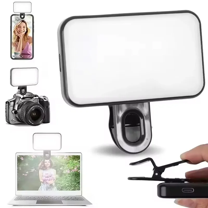 Mini Selfie Fill Light Rechargeable 3 Color Modes Adjustable Brightness For Mobile Phones Computers Photography LED Lights Clip
