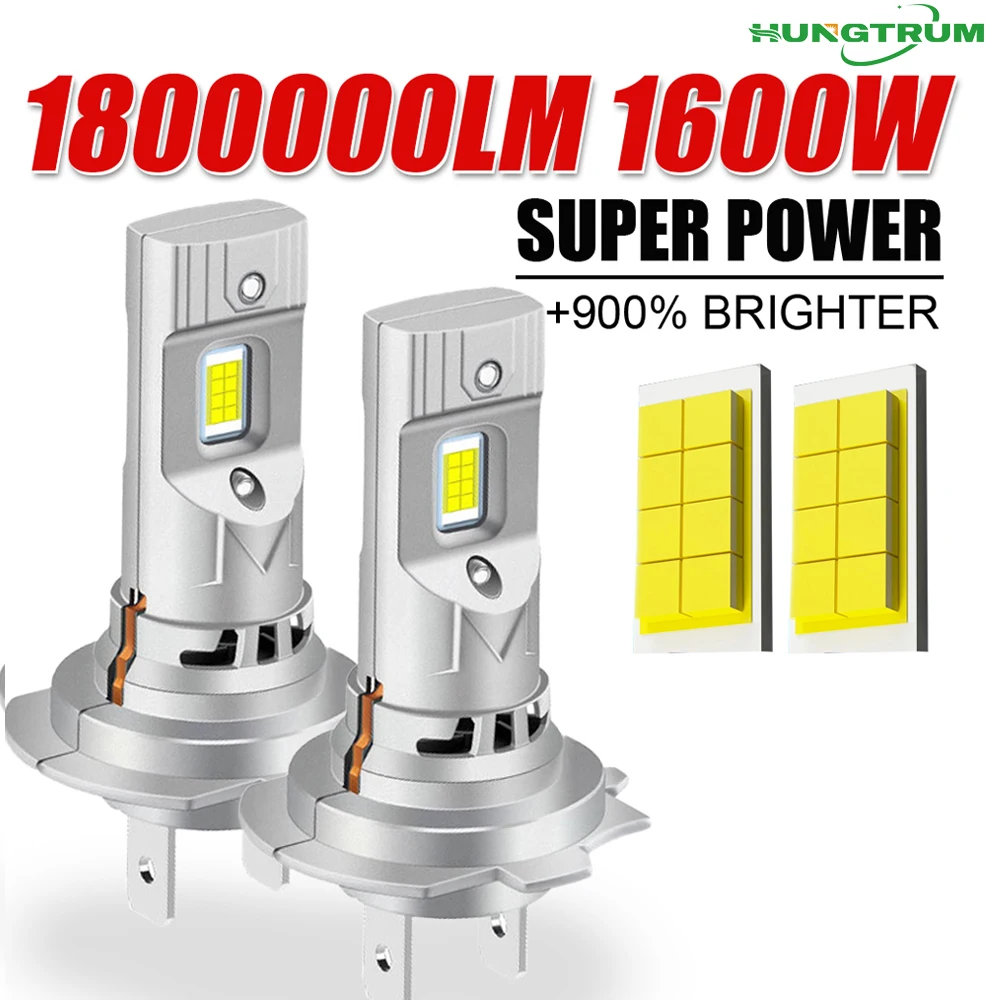 

1600W Turbo H7 LED CANBUS Light Мини-налобный фонарь Размер 1:1, беспроводной H7 Автомобильные светодиодные фары без ошибок с вентилятором 6500K Белый