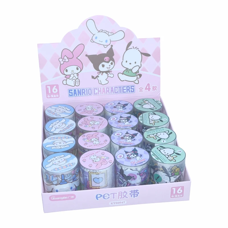 

16PCS Boxed Genuine Sanrio Kuromi Cinnamonroll Melody Phochacco Kids Tape Cute Cartoon DIY Japanese Paper Handbook Tape Sticker