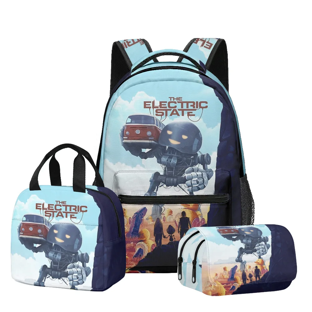 Novità popolare di lusso The Electric State Stampa 3D 3 pezzi / set Borse da scuola per studenti Zaino per notebook da viaggio Borsa per il pranzo Astuccio