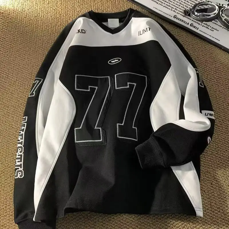 Retro American Basketball Sweatshirt Long Sleeve Overhead Baseball Racing Ice Hockey Couple Set Men Women Sports Casual Wear