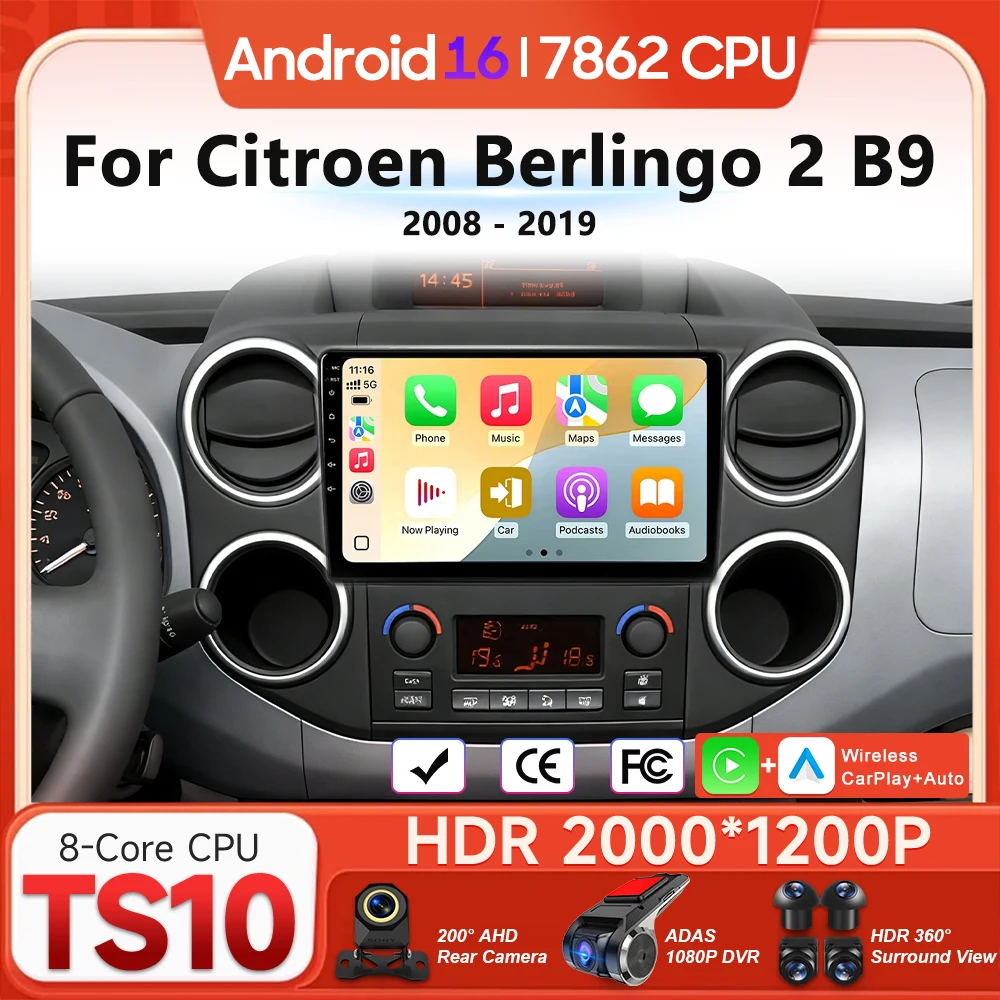 

Мультимедийный проигрыватель для Citroen Berlingo 2 B9 2008-2019 с Android 16, беспроводным CarPlay, автомагнитолой, видео, стерео, навигацией и GPS