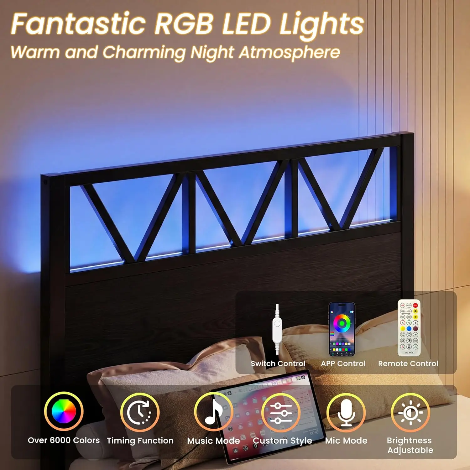 Twin XL Bed Frames with Storage Drawer, Charging Station and LED Lights, Twin XL Bed Frame with Headboard, No Box, Customized view 4