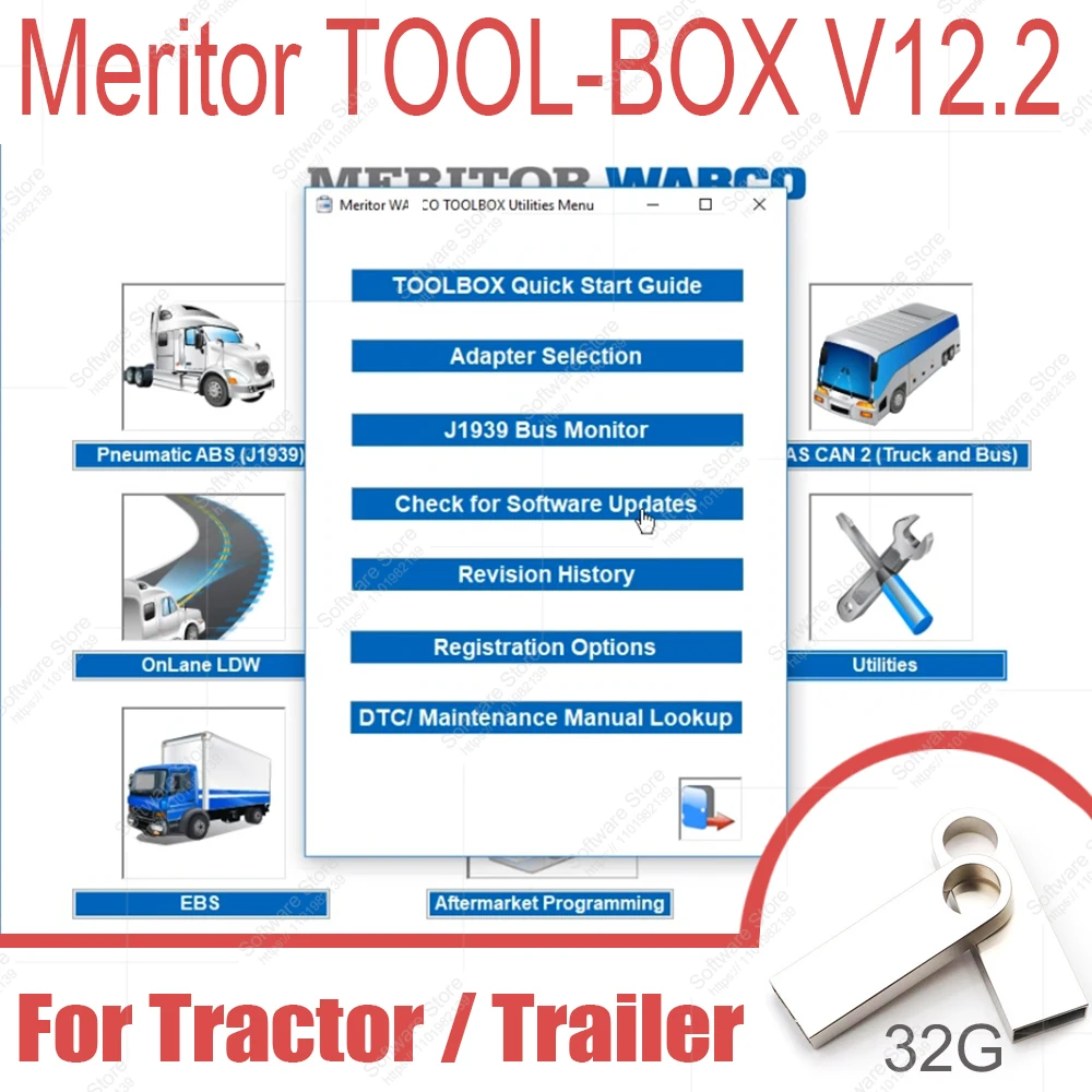 Meritorss WA-BCO TOOL BOX V12.2 software for Tractor Trailer Pneumatic ABS RSS HPB ECAS crash safety system Updata 2016 J1587