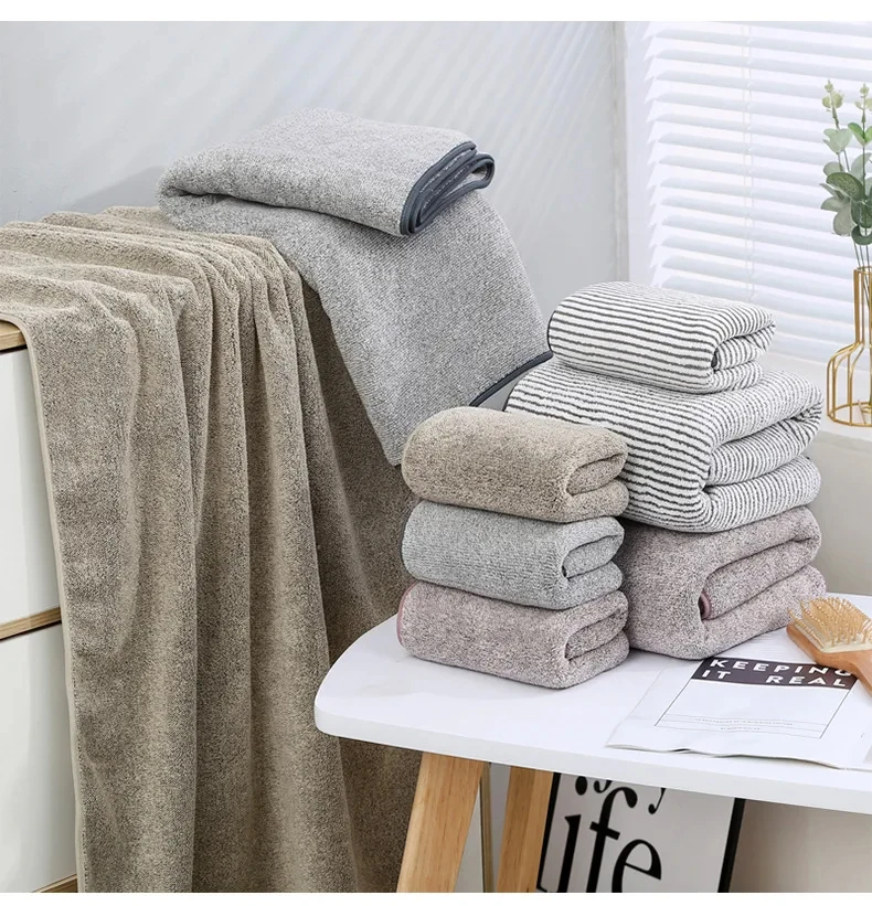 Adult bamboo charcoal fiber velvet bath towel, absorbent, soft, fast drying, high-quality, suitable for hotels and beauty salons