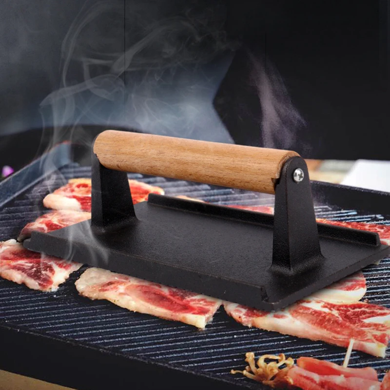 

1Pcs Cast iron Steak Burger Press Round Rectangular Heavy-Duty Meat Press With Handle For Flat Top Grill Food BBQ Cooking Tool