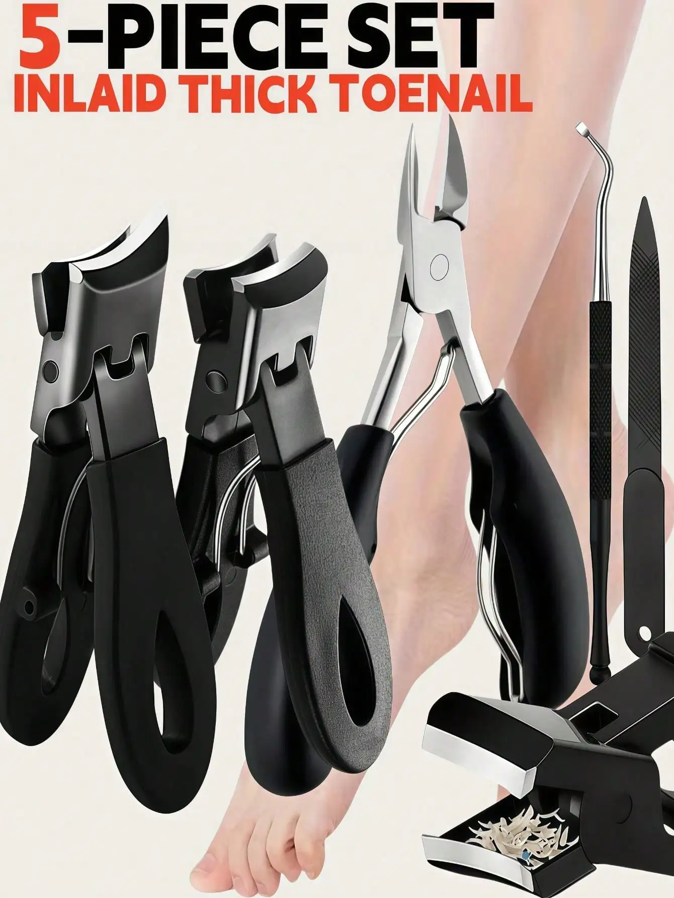 

5pcs Stainless Steel Pedicure Tool Set - Heavy Duty Nail Clippers, Toenail Clippers Suitable For Handling Thick And Embedded Nai