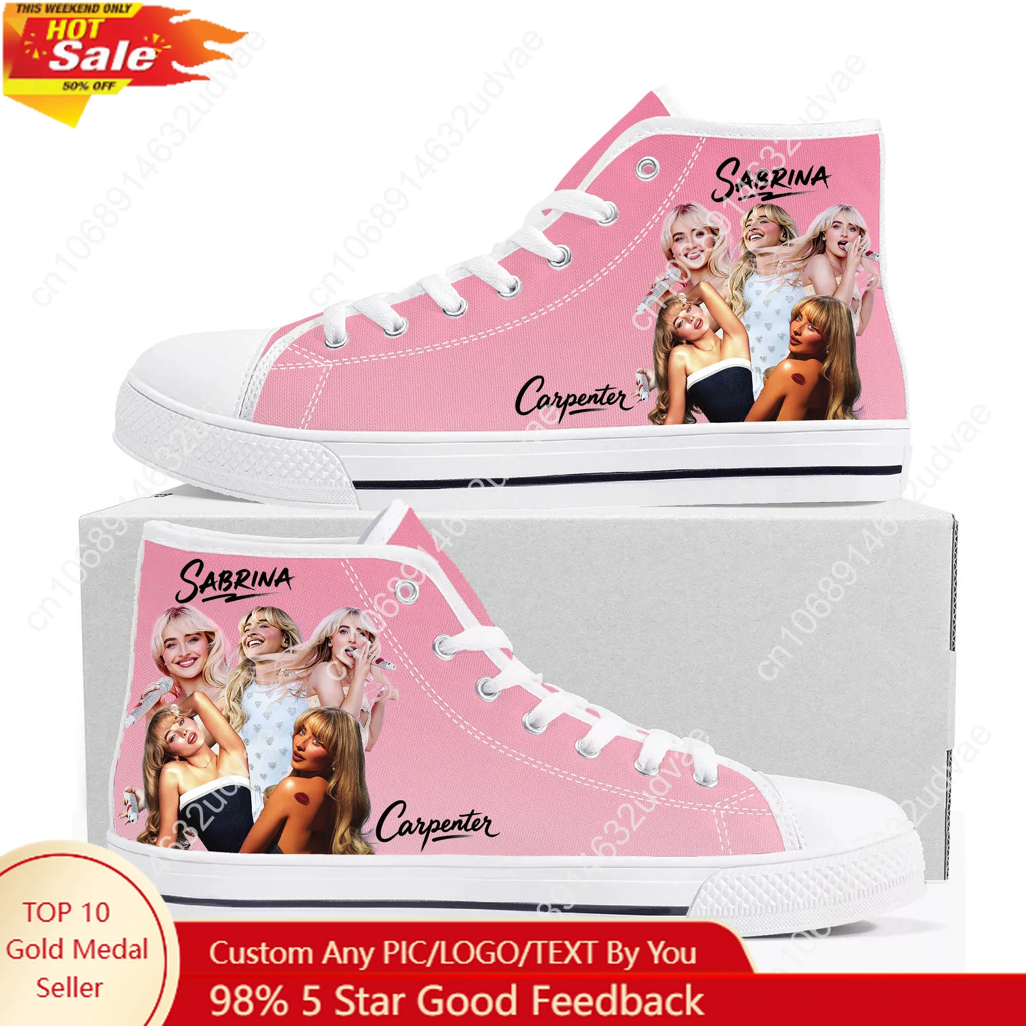 

Sabrina Carpenter High Top Shoes Men Women Canvas Sneaker Pop Singer High Quality Sneakers Couple Footwear Custom Shoe White