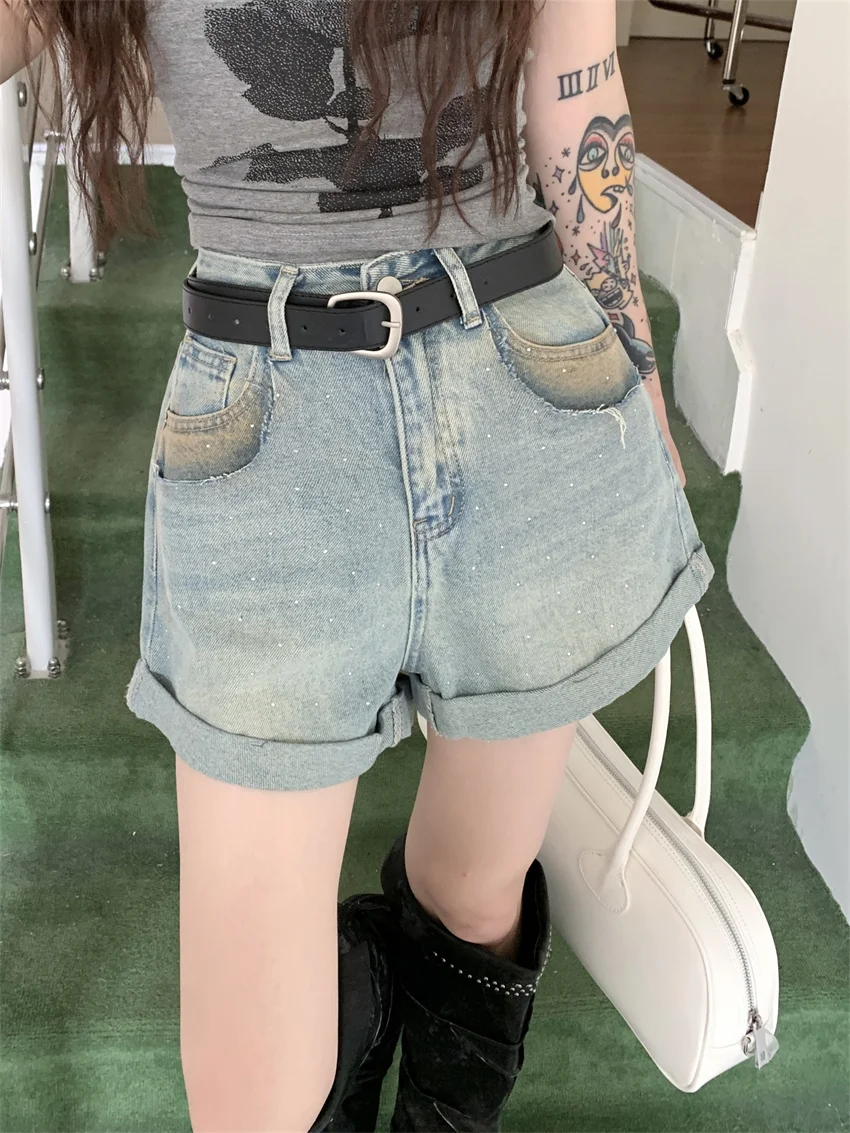 

Alien Kitty Curl Shorts Denim New Loose Summer High Waist Daily Fashion Wide Leg 2024 Office Lady Chic Streetwear Casual