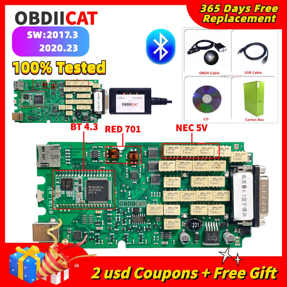 OBDIICAT 2021.11 / 2020.23 Black TCS With Full Case VCI Scanner 9241 TCS PRO Bluetooth OBD2 Scanner Diagnostic Scanner Tool