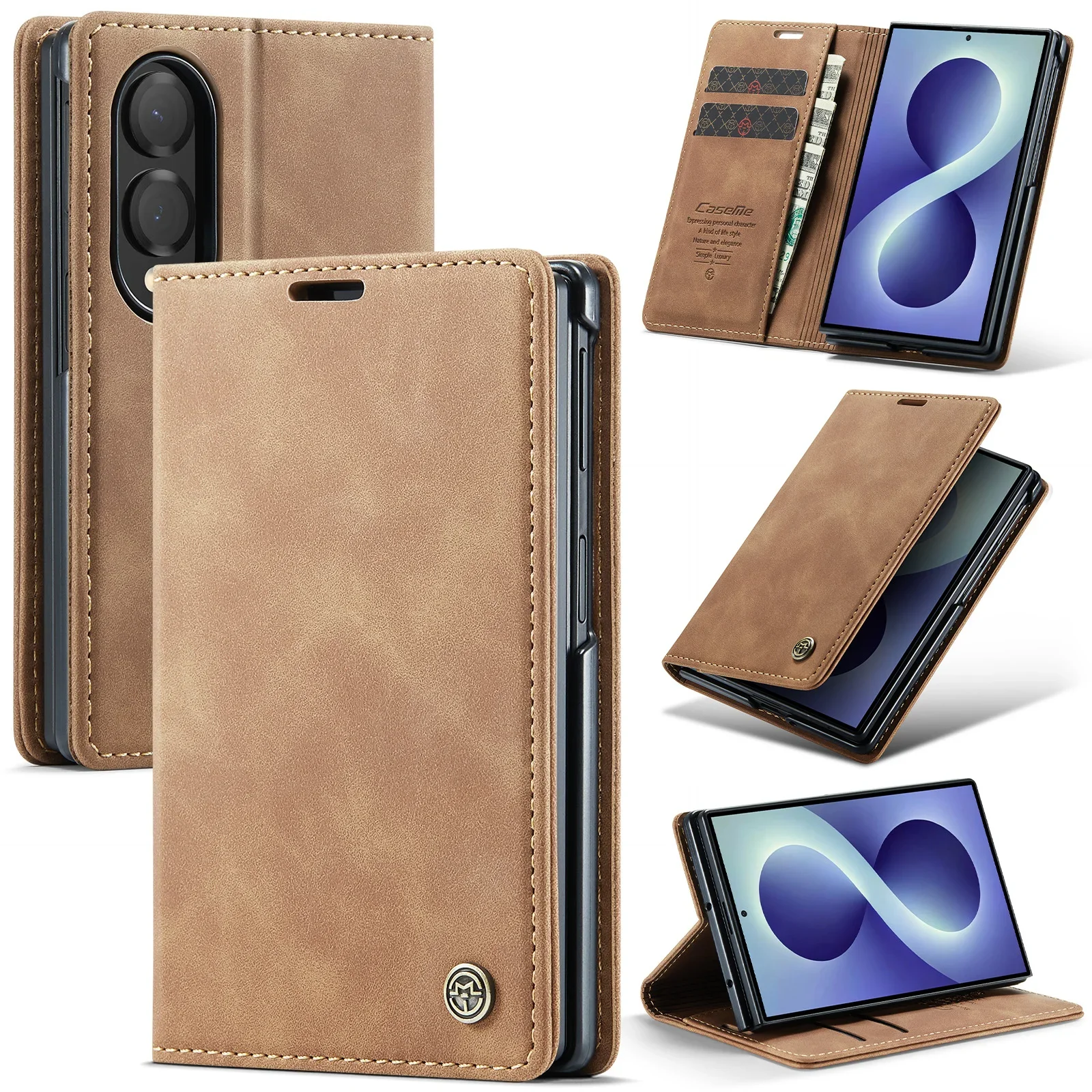 Luxury Business Retro Flip Leather Wallet Case for Samsung Galaxy Z Fold 8 Ultra 7 6 5 Shockproof Cash Card Slots Phone Cover