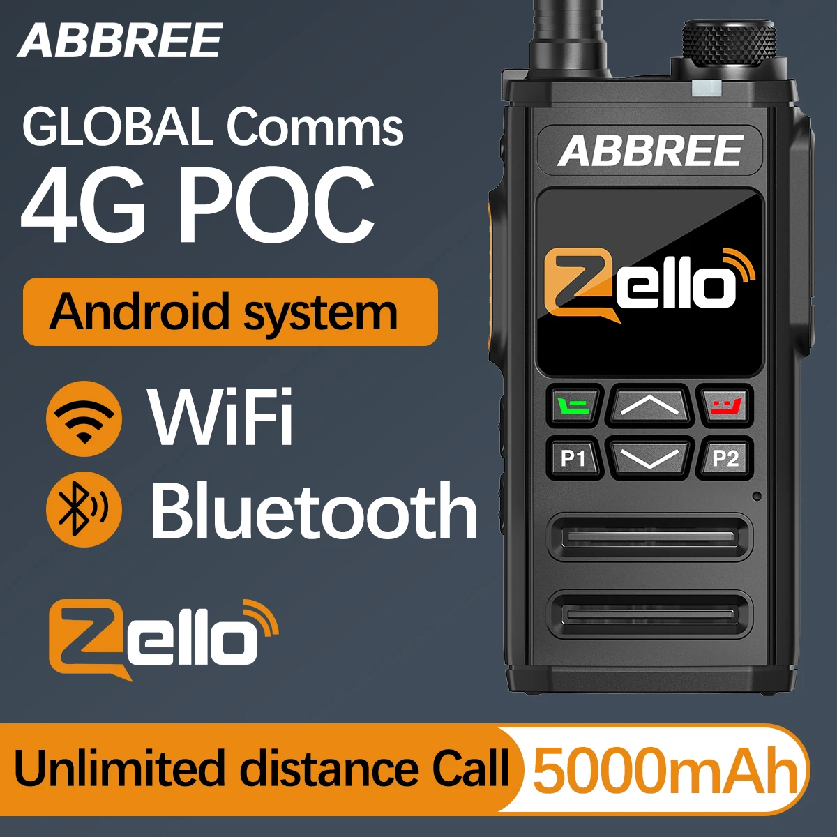 ABBREE GP-268 POC Network Walkie Talkie Zello Global Bluetooth WIFI Unlimited Distance 4G SIM Card Android Long Range Ham Radio