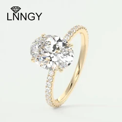 Lnngy 4 Prong Setting Oval Cut Simulated Diamond Ring for Women 925 Sterling Silver Halo Engagement Ring Couples Wedding Gift