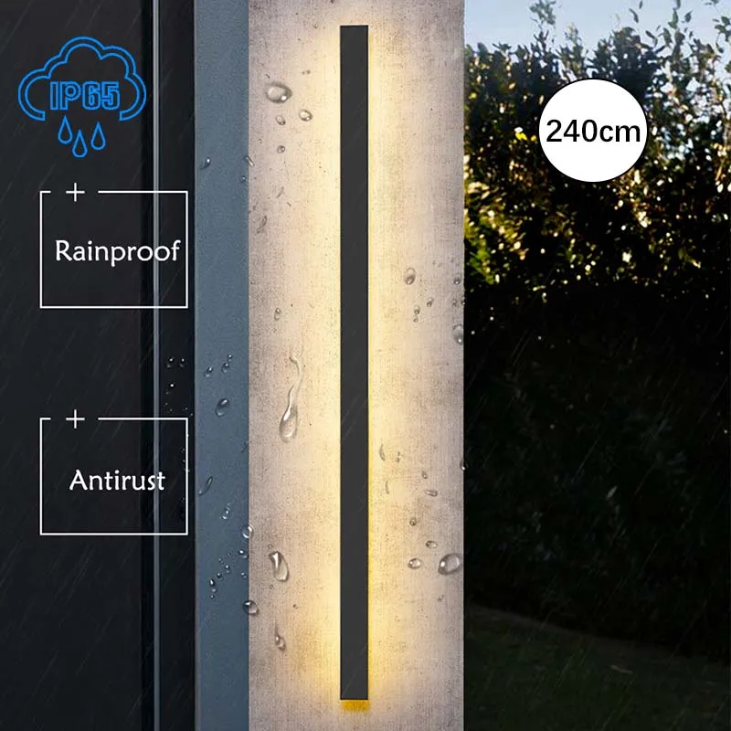 โมเดิร์นกลางแจ้งกันน้ํายาวประเภทโคมไฟ IP65 Human Sensing เรียบง่ายโคมไฟติดผนังวิลล่าห้องนอนสวนบ้านตกแต่งกลางแจ้ง