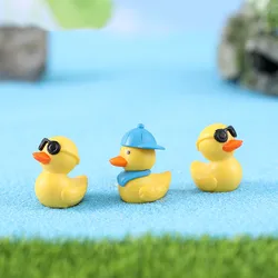 Traveling Mini Ducks with Glasses Cute Miniature Figurines Yellow Duck with Baseball Hats Micro Decorations Home Decor Kawaii