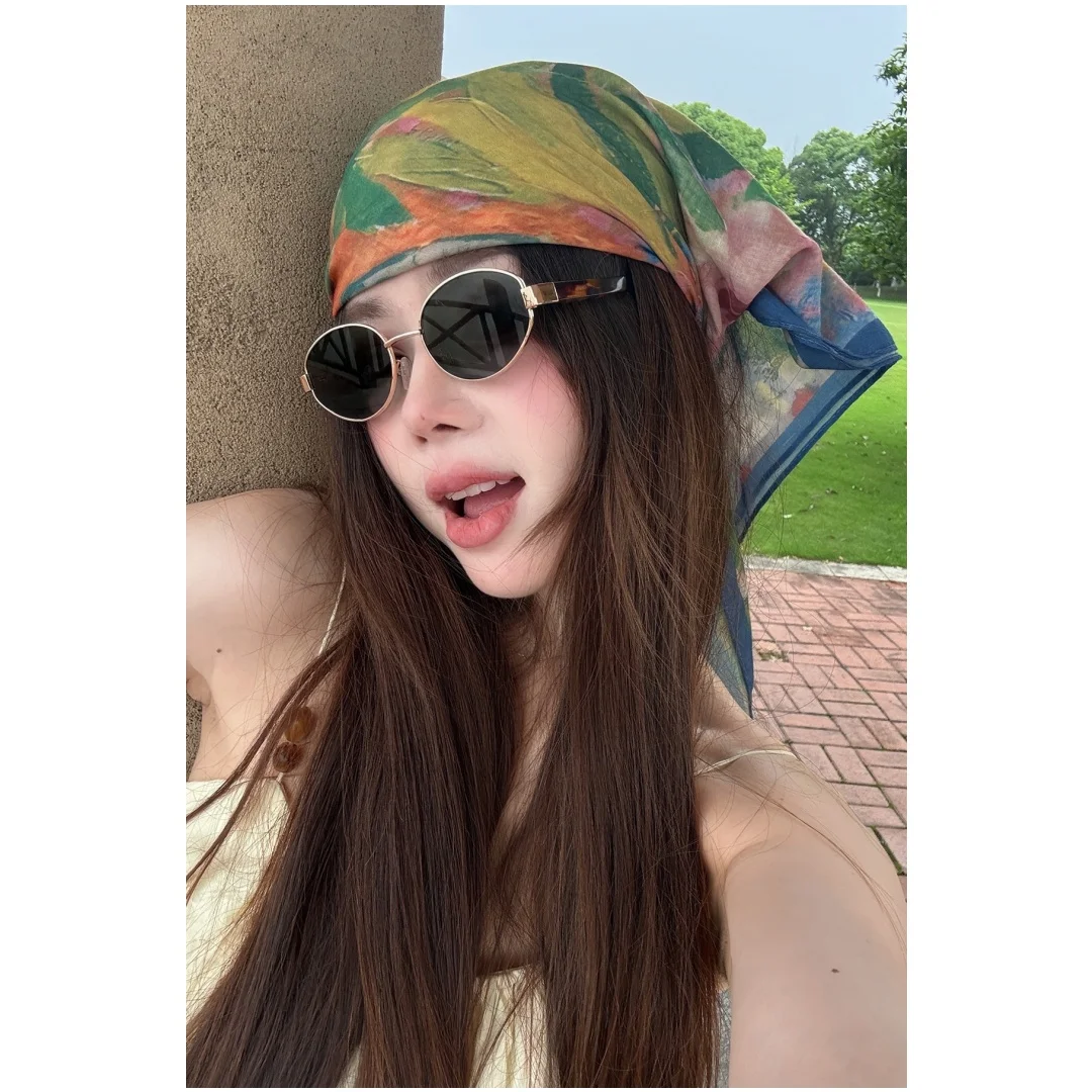 

9 Colors Mulberry Silk(70%) Cotton(30%) Square Scarf Women 110cm Floral Oil Print Shawl hijab Bandana Hair Wrap Beach Scarves