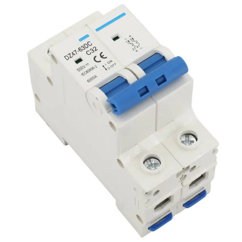 2P DC 500V  1000V Solar Mini Circuit Breaker 3A 6A 10A 16A 20A 25A 32A 40A 50A 63A DC MCB for PV System