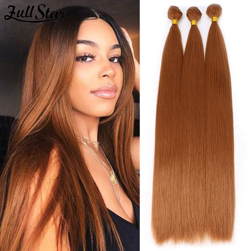 Straight Hair Bundle Long Synthetic Weave Hair Extension 26” Fake Yaki Straight Hair Weaving Orange Color Full to End Full Star