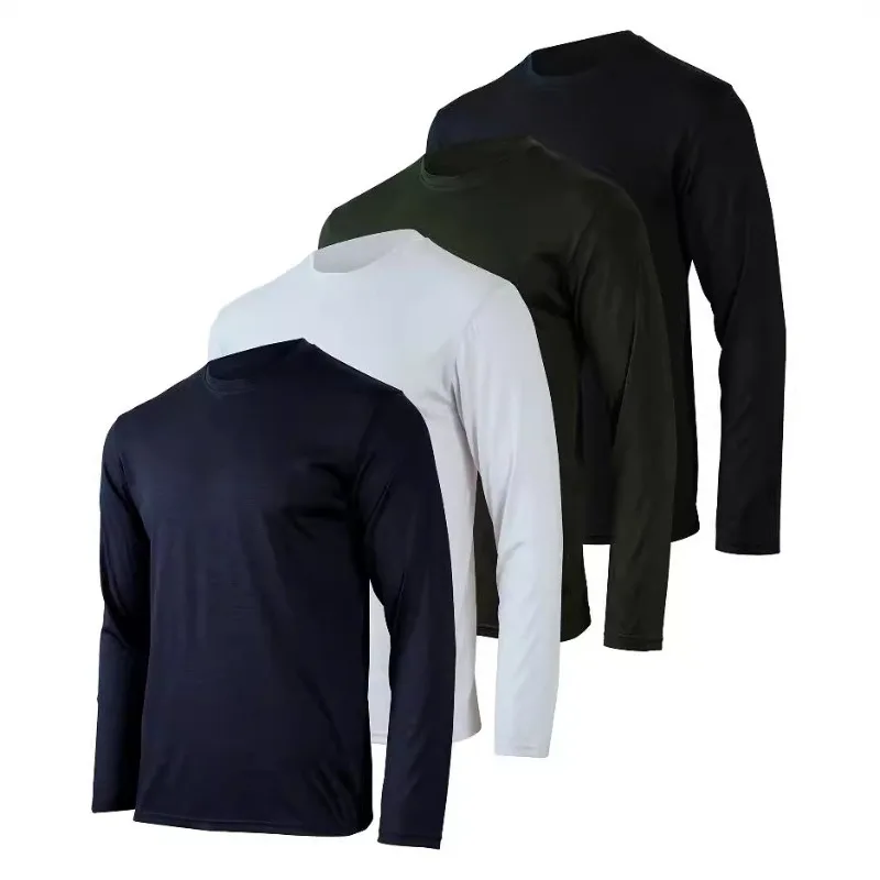 

4pcs Set Men's Casual Plain T-shirt Men's Long-Sleeved Fashion Fitness Long-Sleeved T-shirt Men's Blouse