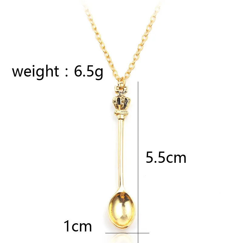 Alice Vintage Gold Crown Spoon Pendant Necklace Alloy Mini Crown Jewelry Fashion Retro Necklace Gift For Women view 6