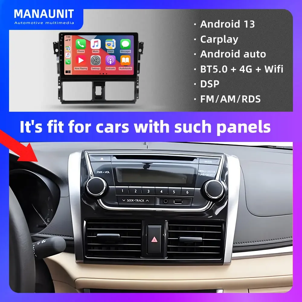 Car Multimedia Player for Toyota Vios Yaris 2014-2016 Carplay,Android Auto,Radio,Navigation,DVD,GPS,Stereo,Head Unit,BT5, ADAS