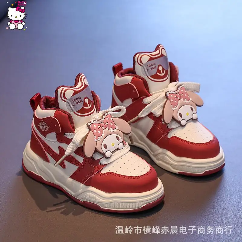 Sanrio menina minha melodia sapatos kuromi sapatos esportivos tubo médio fundo macio tênis de corrida dos desenhos animados moda confortável bonito anti-deslizamento