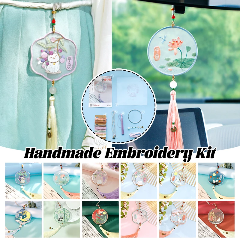 Handmade Embroidered Amulet DIY Needlework Material Kit Unfinished Car Hanging Pendant Amulet Pray Needlepoint For Beginner