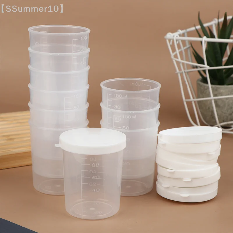 【SSummer10】10Pcs Clear Liquid Pill Measuring Cups with Lids - 20-100ml Travel Organizer Container for Medicine【SS】