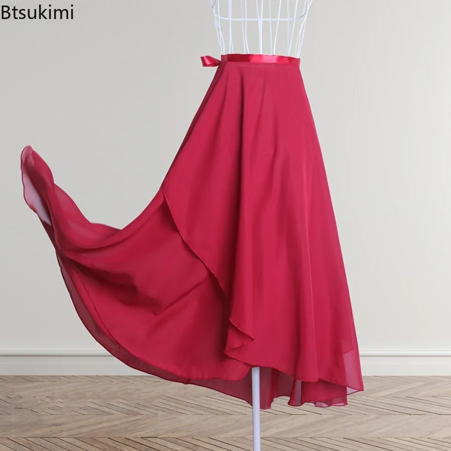 

New Women Chiffon Ballet Dance Skirt Lace-up Chiffon Wrap Scarf Gymnastics Ballerina Lyrical Long Skirts Ballet Tutu Dance Dress