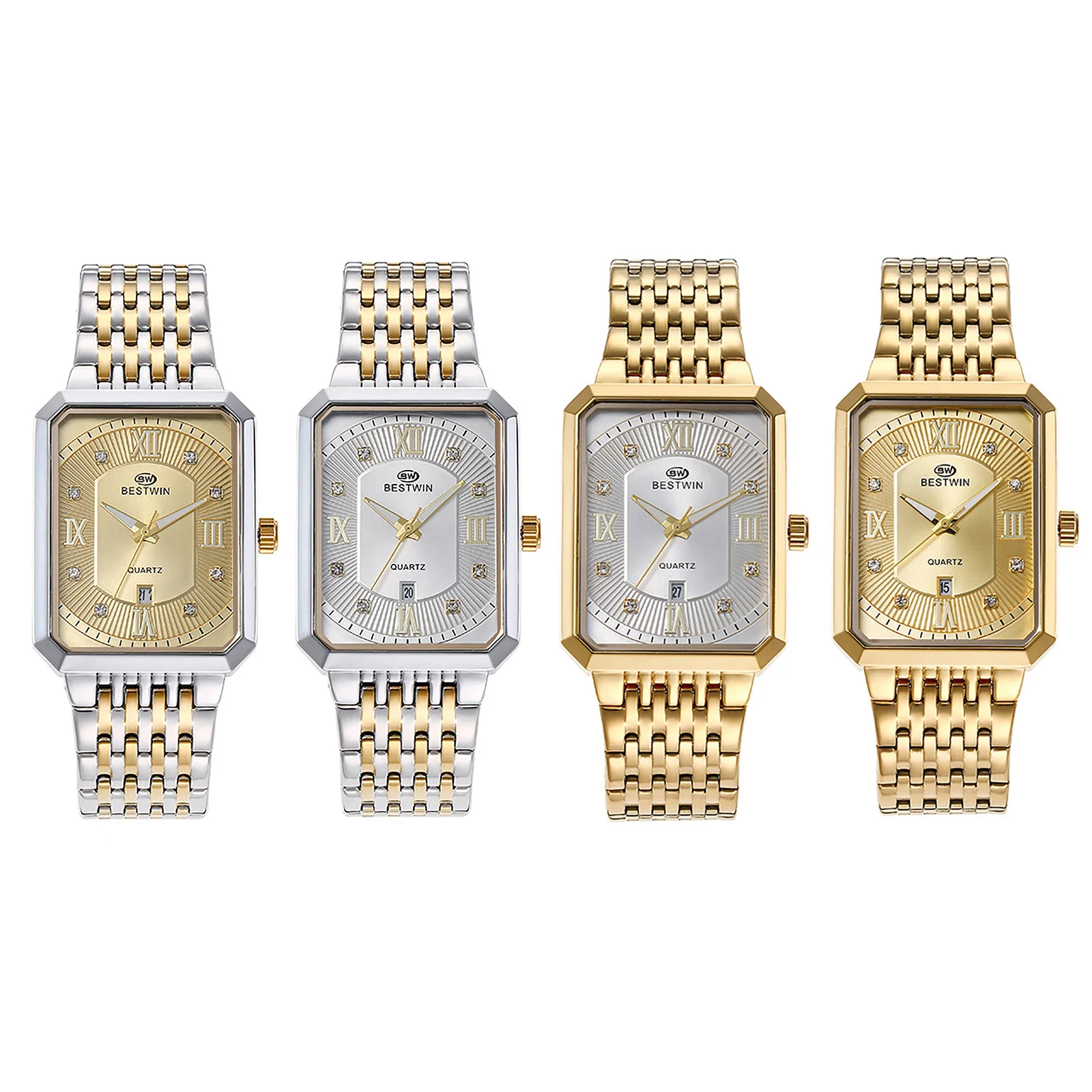 LANCARDO-relógio de quartzo retangular para homens, mostrador calendário, mãos luminosas, impermeável, pulseira de aço inoxidável, mostrador diamante, negócios