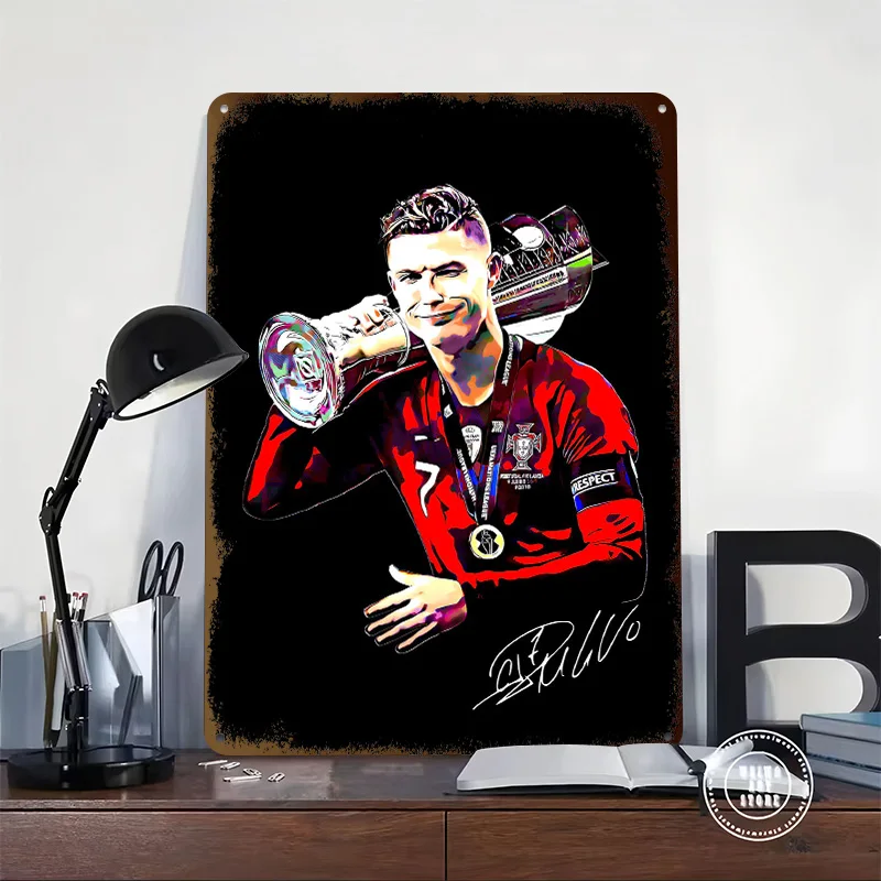 Cristiano Ronaldo Portugal Victory Personalized 3D Textured Metal Poster Wall Art Tinplate Sign for Living Room Decoration Decor