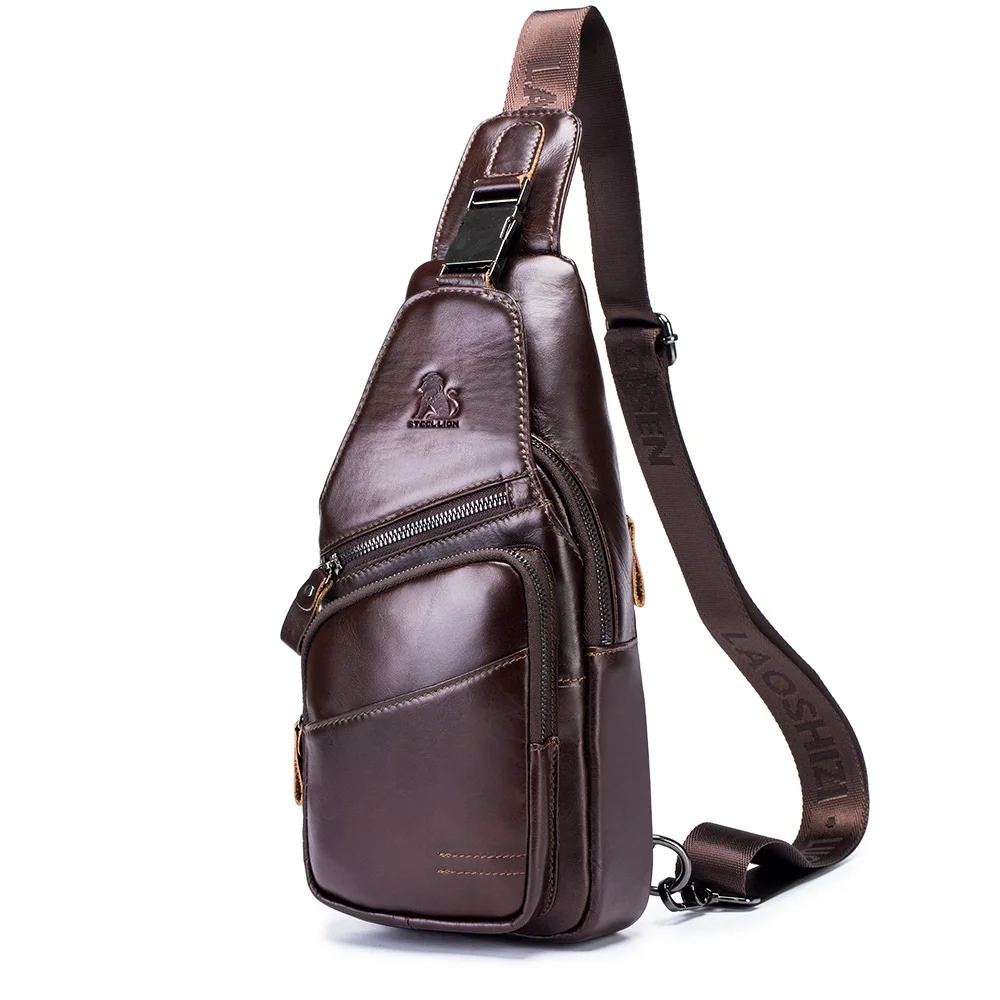 

100% Genuine Leather Men's chest bag High quality Cowhide Crossbody Bag For Men Vsatile large-capacity Shoulder gift for men