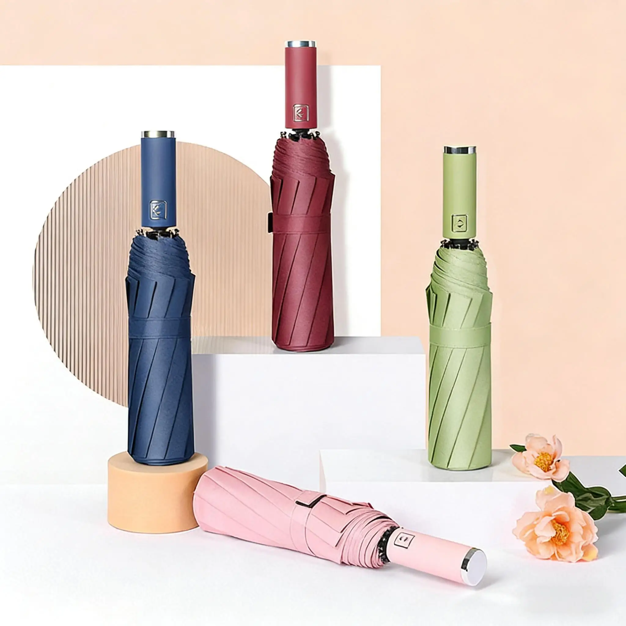 

New Arrival Rebound Safety 3 Folding 10K Rib Knot Collection Reverse Automatic Rain Umbrella for Adult