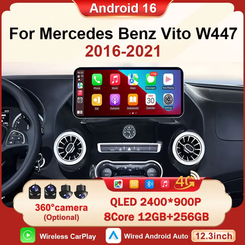 Android 16 Auto For Mercedes Benz Vito W447 2016 - 2021 Car Radio Multimedia Video Player GPS Audio Wireless CarPlay Navi tools